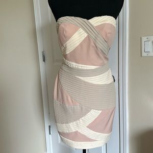 Beautifully lined strapless pinky nude cocktail dress
